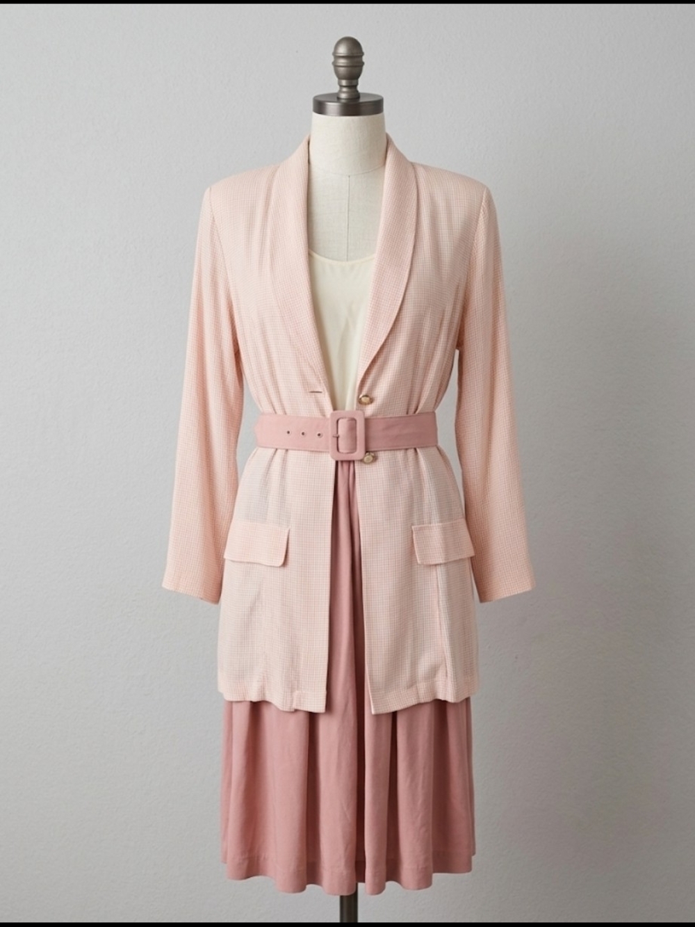 VTG 80s LA Gal Gingham Blazer Dress Set Pastel Caged Back Coquette Co-ord 13/14